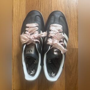 adidas Women's Black Sneakers with Pink Satin Laces